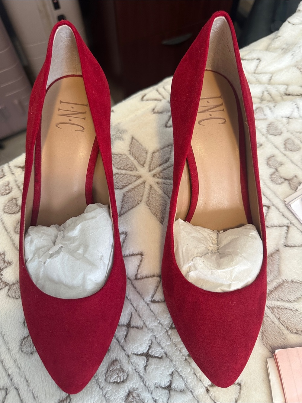 INC International Concepts Red Suede Pointed Pumps